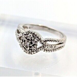 Sterling Silver 925 Diamonds Cluster Engagement Style Ring Sz 5.5